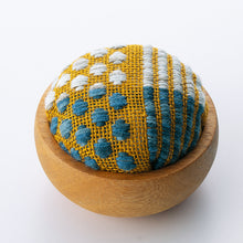 Load image into Gallery viewer, Kogin Pincushion Kit in a wooden bowl by Olympus
