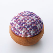 Load image into Gallery viewer, Kogin Pincushion Kit in a wooden bowl by Olympus