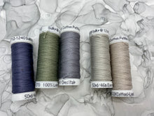 Load image into Gallery viewer, Grey Thread Set of 5 Sulky Solid Cotton Thread Spools - 12wt.