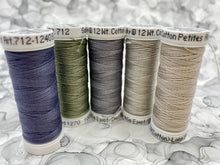 Load image into Gallery viewer, Grey Thread Set of 5 Sulky Solid Cotton Thread Spools - 12wt.